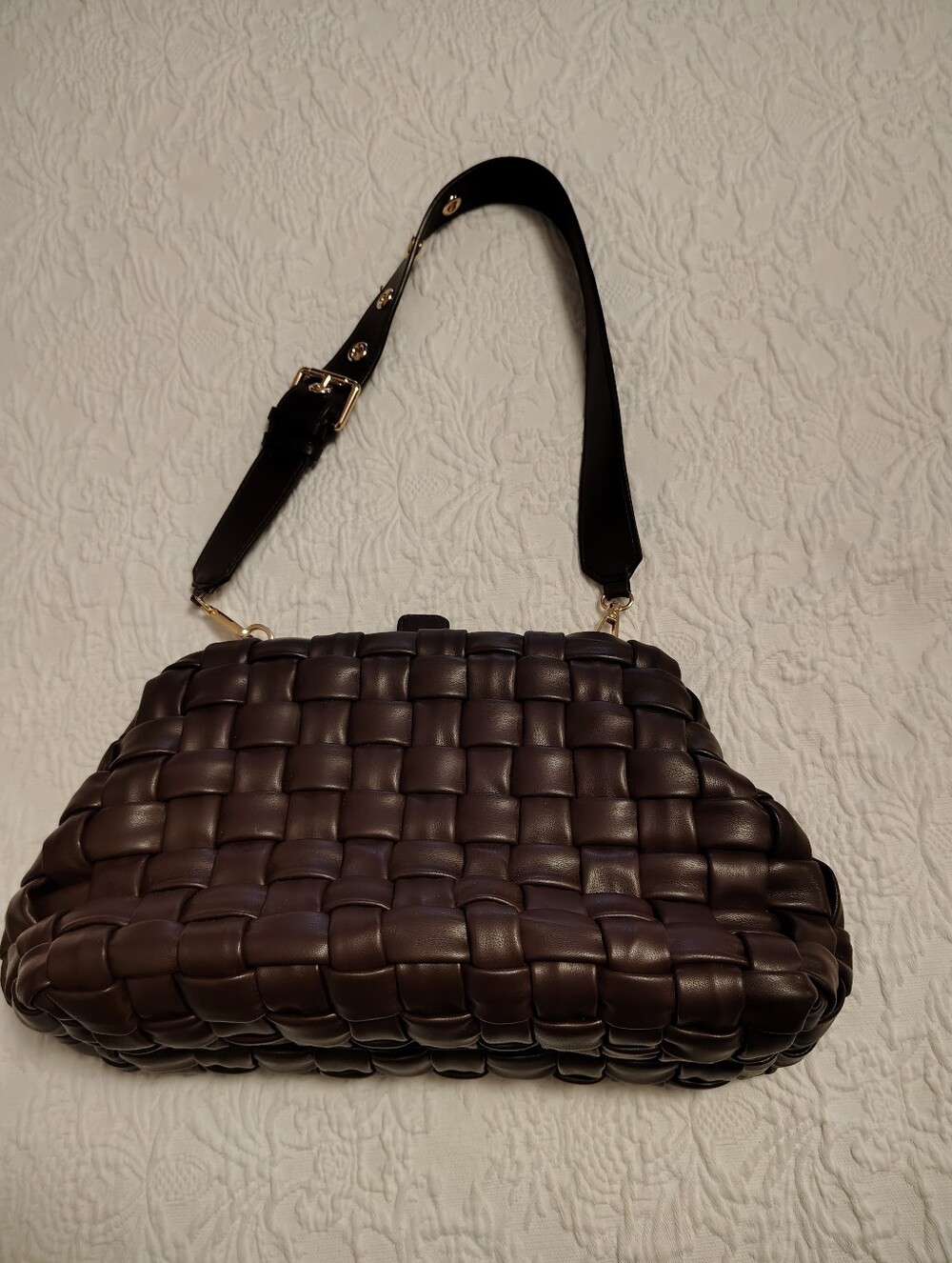 Marella Woven Leather Shoulder Bag - Dark Brown